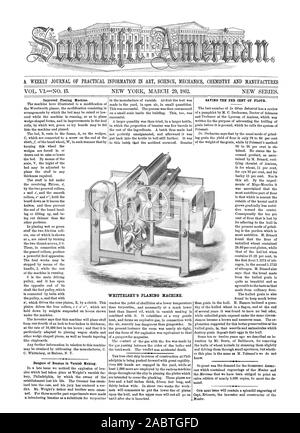 A. REVISTA SEMANAL DE INFORMACIÓN PRÁCTICA EN ARTE CIENCIA MECÁNICA Y QUÍMICA FABRICA WHITTELSEY'S CEPILLADORA., Scientific American, 1862-03-29 Foto de stock