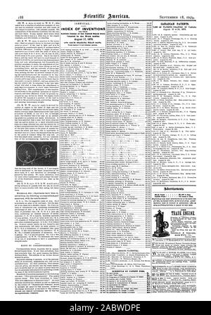 Las patentes canadienses. Lista de las patentes concedidas en Canadá dentro de la página 75 centavos una línea. mE MOTOR DEL COMERCIO MUNDIAL. Índice de inventos Lettere se desmaya de Estados Unidos fueron otorgadas en la semana OCHEDULE Divinos DE TASAS DE PATENTE&, Scientific American, 1875-09-18 Foto de stock
