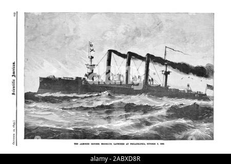 El crucero acorazado Brooklyn inició en Filadelfia el 2 de octubre de 1895. Ce) Cr;, Scientific American, 1895-10-12 Foto de stock