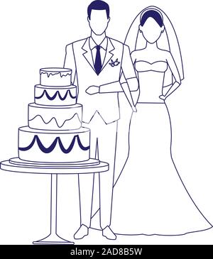 Avatar el novio y la novia de todo el pastel de boda, un diseño plano  Imagen Vector de stock - Alamy