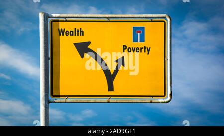 Calle signo ricos versus pobreza Foto de stock