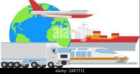 Transporte logístico Globe concepto de flete de carga Ilustración del Vector