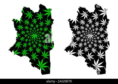 Montagnes District (Costa de Marfil, República de Côte dIvoire) mapa está diseñado cannabis hoja verde y negro, Montagnes mapa hecho de marihuana (marihuana,T Ilustración del Vector