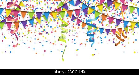 Ilustración de confeti de colores, guirnaldas y serpentinas de fiesta o  carnaval de fondo con la transparencia en el uso de los archivos  vectoriales Imagen Vector de stock - Alamy