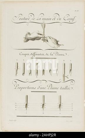 Aubin. Arte de escribir, de Encyclopédie. 1760. Francia. Grabado sobre Papel establecido crema Foto de stock