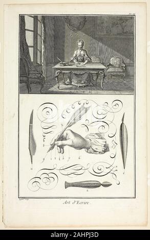 A. J. Defehrt. Arte de escribir, de Encyclopédie. 1760. Francia. Grabado, aguafuerte, sobre crema de papel establecido Foto de stock