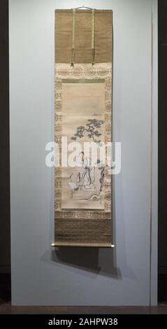 Kanô Tsunenobu. Fei Jiang-fang con una grúa. 1636-1713. El Japón. Tríptico de la horca volutas; tinta y colores claros en seda Foto de stock