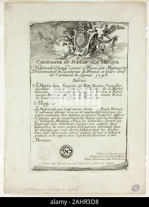 Joseph Marie Vien, I. Página de título, de Caravanne du Sultan à la Mecque. 1748. Francia. Aguafuerte sobre papel establecido de marfil