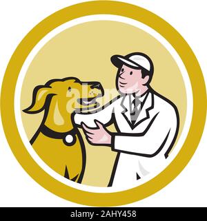 Veterinario Vet Arrodillado Junto A Perro Mascota Circulo Cartoon Fotografia De Stock Alamy