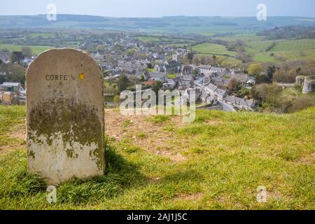 Camino de piedra Purbeck marcador en Corfe, en Dorset, Reino Unido Foto de stock
