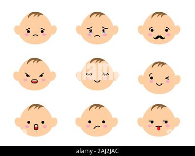 Conjunto De Caras De Bebes Emoji Con Diferente Estado De Animo