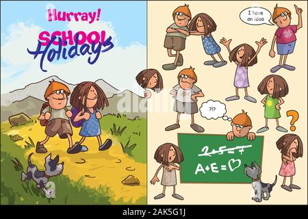 Ilustracion De Funny Escuela Con Ninos Foto Imagen De Stock