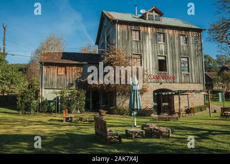 Bento Goncalves, Brazil - July 11, 2019. Company Sign On A Wood Wall With  The Casa Vanni Name, A Countryside Restaurant Near Bento Goncalves. A  Friendly Country Town Famous For Its Wine