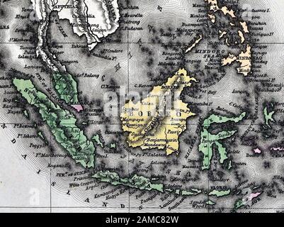1834 Carey Mapa de las Indias Orientales incluyendo Sumatra, Java, Borneo, Nueva Guinea, Malasia, Singapur, Islas Célebes y otras islas del Archipiélago Foto de stock