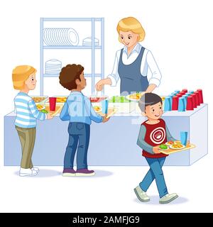 Los Ninos Comer El Almuerzo En La Cafeteria Ilustracion Imagen Vector De Stock Alamy