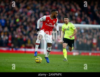 El Emirates Stadium, de Londres, Reino Unido. 18 de enero de 2020. Alexandre Lacazette del Arsenal durante el partido de Liga Premier inglesa entre Arsenal y Sheffield United el 18 de enero de 2020 en el Emirates Stadium, de Londres, Inglaterra. Foto por AFS/Espa-Images)