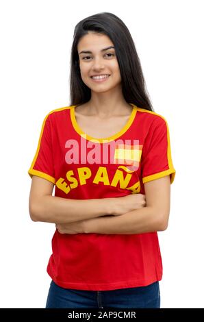 Joven abanico de fútbol femenino de España aislado sobre fondo blanco para cortar Foto de stock
