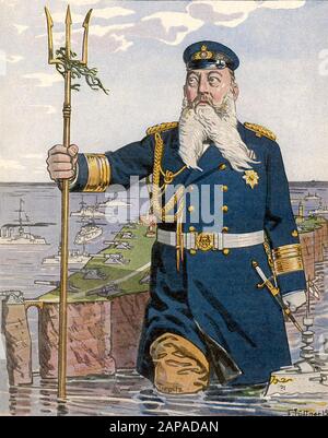 Alfred von TIRPITZ (1849-1930) Gran Almirante alemán representado como Neptuno Foto de stock