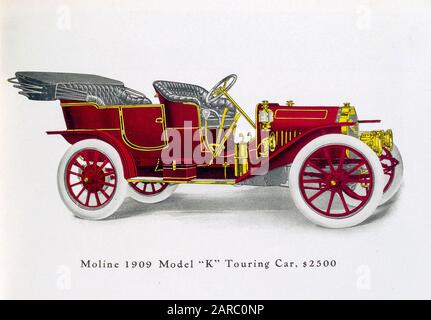 Vehículo Vintage, Moline Modelo K Touring Car, $2500, Ilustración 1909 Foto de stock