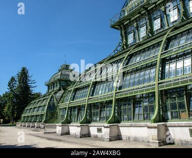 El Palmenhaus Schönbrunn es un gran invernadero en Viena, es el más prominente de los cuatro invernaderos en el Parque del Palacio de Schönbrunn, Foto de stock