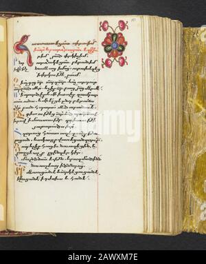 Calendario perpetuo y salter litúrgico armenio del siglo XVI el manuscrito incluye diez iluminaciones de página completa de figuras bíblicas y cabeceras iluminadas al principio de los ocho cánones del Salterio. Foto de stock