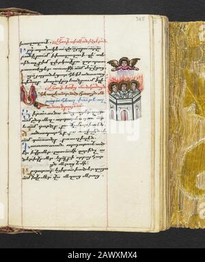 Calendario perpetuo y salter litúrgico armenio del siglo XVI el manuscrito incluye diez iluminaciones de página completa de figuras bíblicas y cabeceras iluminadas al principio de los ocho cánones del Salterio. Foto de stock
