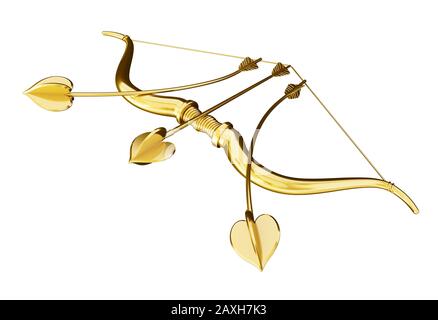 Lazo y flecha de Cupido con forma de corazón. Ilustración 3D. Foto de stock