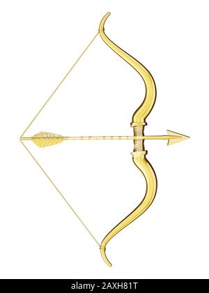 Lazo y flecha de Cupido con forma de corazón. Ilustración 3D. Foto de stock