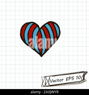 Corazón en rayas. Estilo de dibujo para niños. Dibujo de fideos en una hoja  de cuaderno Imagen Vector de stock - Alamy