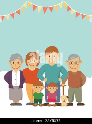 Feliz familia vector ilustración / con los abuelos Ilustración del Vector