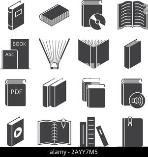 Libros iconos vectoriales. Libro de literatura para aprender e ilustrar libros de audio y video Ilustración del Vector