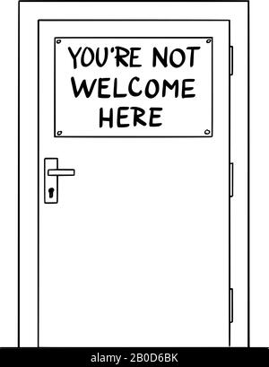Caricatura Dibujo de puerta cerrada con texto de bienvenida Caricatura Dibujo de puerta cerrada con texto de bienvenida