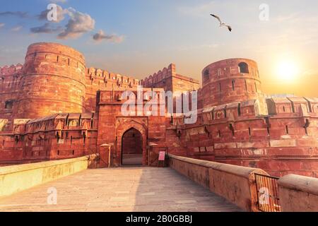 Red Agra Fort, Puerta Principal, Uttar Pradesh, India Foto de stock