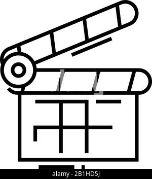 Icono de doble línea de película, signo conceptual, ilustración de vector de contorno, símbolo lineal. Ilustración del Vector