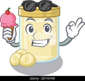 feliz cara de cachemira mantequilla con diseño de dibujos animados con  helado Imagen Vector de stock - Alamy