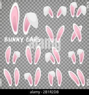 Colección de pegatinas de orejas de conejo de Pascua. Conjunto de máscaras  de oreja de conejo sobre fondo transparente. Conjunto grande. Ilustración  vectorial Imagen Vector de stock - Alamy