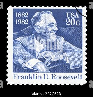 Estados Unidos de AMÉRICA - ALREDEDOR de 1982: Un sello postal impreso en EE.UU. Mostrando una imagen del presidente Theodore Roosevelt, alrededor de 1982. Foto de stock