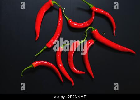 Pimientos fríos calientes rojos sobre fondo oscuro