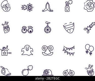 iconos de día de fantasmas y tontos sobre fondo blanco, diseño de estilo de línea, ilustración vectorial Ilustración del Vector