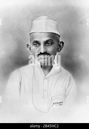 Mahatma Gandhi, retrato, India, junio de 1921, antiguo cuadro vintage de 1900 Foto de stock