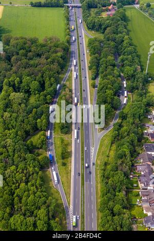 Fotografía aérea de la zona de descanso de la autopista Y De Landwehr en la autopista A1 en Werne, área de Ruhr, Renania del Norte-Westfalia, Alemania