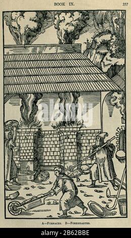 Fundición de metal Georgius Agricola de re metallica, traducido al inglés de la primera edición latina de 1556, impreso en Londres por la revista Mining en 1912 Foto de stock