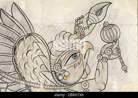 "Garuda volando por el aire (Imagen 3 de 3); en inglés: la India, Rajastán, Bundi, circa 1750-1775 dibujos de tinta y acuarela sobre papel opaco 24 1/4 x 27 3/8 pulg. (61.59 x 69.53 cm) de Regalo de Paul F. Walter (M.79.191.24) al sur y sureste asiáticos arte; entre circa 1750 y circa 1775 fecha QS:P571,+1750-00-00T00:00:00Z/7,P1319,+1750-00-00T00:00:00Z/9,P1326,+1775-00-00T00:00:00Z/9,P1480,Q5727902; '