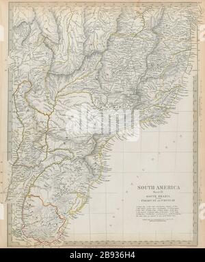 SUR DE BRASIL CON PARAGUAY Y URUGUAY. Mapa Bahía Minas Gerais Sao Paolo SDUK 1844