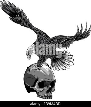 Arte de diseño de ilustración vectorial de águila y calavera monocromática  Imagen Vector de stock - Alamy