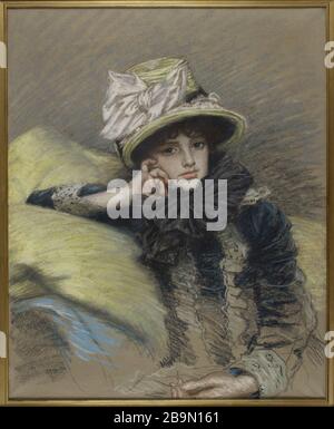 Retrato de una joven. James Jacques Joseph Tissot (1836-1902). 'Retrato de femme jeune'. Grafito de crayón, pastel. Musée des Beaux-Arts de la Ville de París, Petit Palais. Foto de stock