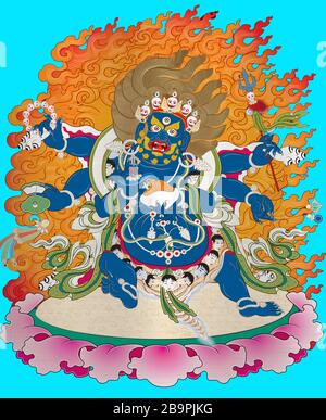 thangka tibet antiguo azul metalizado ilustración budista Foto de stock