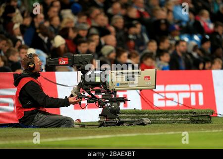 Fox television cameraman work the game between the Seattle Seahawks and the  Cleveland Browns during an NFL football game, Sunday, Oct. 13, 2019, in  Cleveland. (Jeff Haynes/AP Images for Panini Stock Photo 