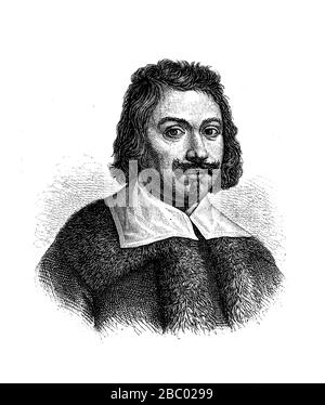 Retrato de Evangelista Torricelli (1608 - 1647) físico, matemático, estudiante de Galileo e inventor del barómetro italiano Foto de stock