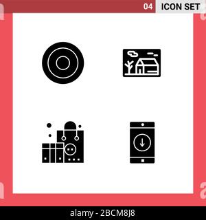 Interfaz móvil Glifo sólido conjunto de 4 Pictogramas de elementos básicos, publicitarios, de usuario, de propiedad, de ropa y de diseño vectorial editable Ilustración del Vector